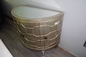 Set of Two 4-Door Mirrored Half-Circle Accent Cabinets