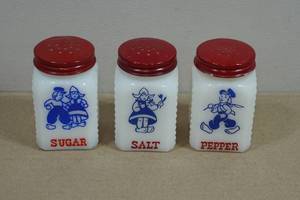 Antique Hazel-Atlas Milk Glass SaltPepperSugar Shakers