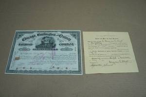 Antique Chicago, Burlington & Quincy Railroad Company Stock Certificate