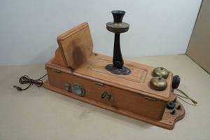 Antique Oak Wall Mount Crank Telephone