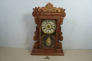 Antique New Haven Walnut Parlor Clock with Key