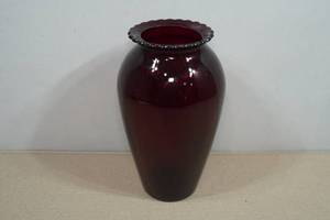 Vintage Ruby Red Ruffled Top Glass Vase