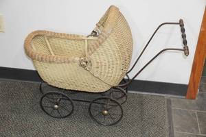 Antique Woven Wicker Basket Baby Carriage