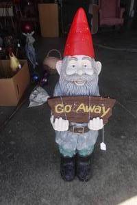 Large Garden Gnome with Go AwayWelcome Sign