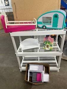 Large Lot of Doll Toys - Camper - Bed and More