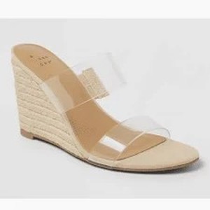 Brand New - A New Day Clear Strap Wedge Sandals Beige Strappy Slip On Womens Size 9