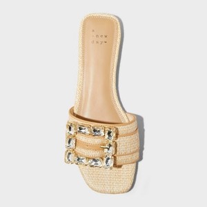 Brand New - Womens Kelsey Rhinestone Buckle Slide Sandals - A New Day Size 6.5