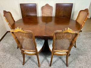 Drexel Heritage French Provisional Style Table and 5 Cane Back  Chairs
