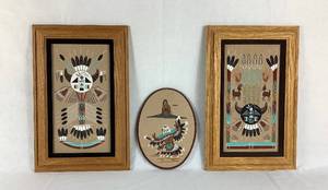 Traditional Navajo Framed Sand Paintings and Eagle Dancer Oval Sand Painting