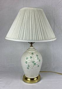 Belleek Irish Porcelain Basket Weave Harp Shamrock Lamp