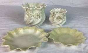 Belleek Irish Porcelain Bundle of 12 Point Star Dishes Black Mark, Flower Pot Vase Fluted and Rose Bowl Fluted Edge with Black Mark