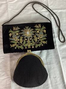 Vintage Zardozi Embroidered Velvet and Pleated Kiss Lock Evening Bags