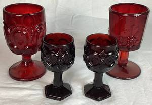 Ruby Red Goblet Collection - L.G. Wright Ruby Grape Panel, L.E. Smith Moon & Star and Two Avon 1876 Cape Cod