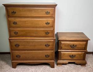 Davis Cabinet Co. Walnut 5 Drawer Highboy Dresser with Coordinating 2 Drawer Nightstand