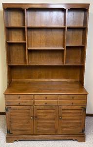 Ethan Allen Early American Solid Maple & Birch Shutter Door Buffet with Hutch