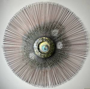 Mid Century Modern Brutalist Sunburst Metal Wall Sculpture