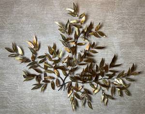 MCM Brutalist Copper and Brass Leaves Wall Sculpture