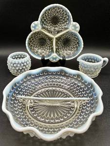 Variety of Vintage Opalescent Hobnail Serving Dishes