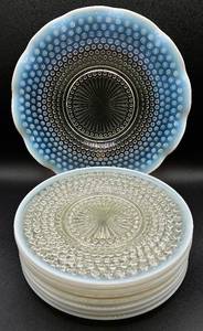8 Vintage Opalescent 8.5 Hobnail Plates and 10.75 Serving Plate