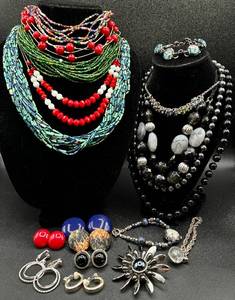 Assortment of Beaded Necklaces, Bracelets, Earrings and Brooch