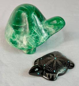 Zuni Pueblo Turtle Fetish by Jonathan Natewa and Amazonite Stone Turtle Bundle