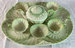 Green Neptune Belleek Porcelain Cabaret Tea Set 3rd Mark Black