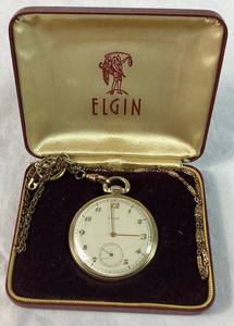 Vintage Elgin 546 Open Face Pocket Watch with 15 Jewel Movement in Original Box 10Kt Gold Filled Case
