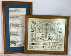 Vintage Alphabet and Footprints Poem Cross Stitch Artwork
