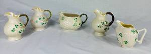 Vintage Belleek Porcelain Creamer Assortment - 5 Pieces - Black and Green Marks