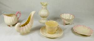 Belleek Irish Porcelain Pink Shell Neptune and Pink Lotus Collection