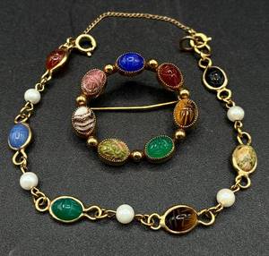 Henry Gorman Mid-Century Scarab Circle Brooch 120 12KT Gold Filled and Vintage Winard 12KT Gold Filled Scarab Bracelet