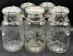 Vintage Drey and Ball Ideal Mason Jars with Wire Bails & Glass Lids
