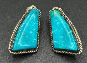 Turquoise &  Sterling Silver Clip On Earrings and Sterling Necklace with Charms