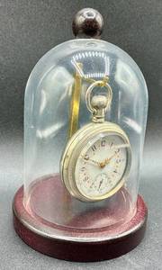 Antique Elgin National Watch Co. 15 Jewels Pocket Watch with Pocket Watch Display Dome