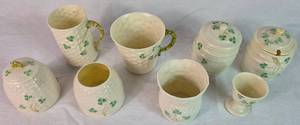 Belleek Irish Porcelain Shamrock Basketweave and Barrel Bundle