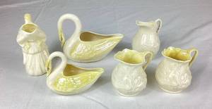 Vintage Belleek Creamer Collection - 2 Swam Creamers, Maiden Fairy Water Creamers, 1 Irish Ivy Creamer and 2 Lotus Creamers