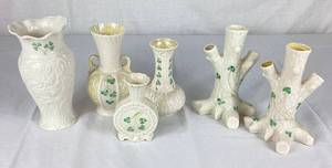 Collection of Belleek Shamrock Vases - 6 Pieces