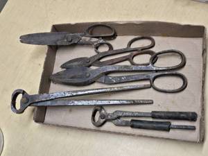 Vintage Metal Hand Tools Set including Scissors, Shears, and Pliers