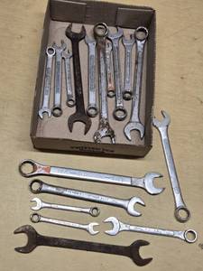 Box of Assorted Wrenches Including Craftsman, Powermaster, and Fuller