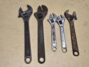 Lot of Adjustable Wrenches including Blue-Point, Craftsman, and Truecraft