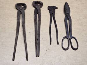 Old Forge Steel Pliers and Snips Lot including 12 Inch Pliers and Scissors