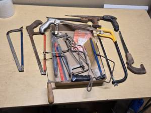 Assorted Hand Saws and Hacksaws with Blades and Accessories