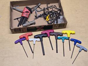 T-handle and L-shaped hex key wrenches including various sizes and styles