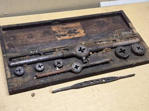 Antique Tap and Die Set with Assorted Dies and Handles  - Not Complete