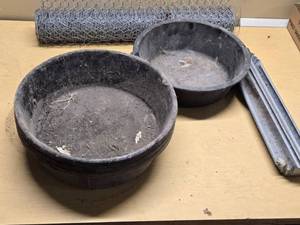 Feed pans, wire mesh, and metal trough