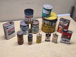 Vintage Oil and Lubricant Can Collection - Some have partial contents, the one Quaker state is full