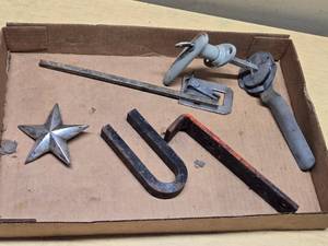 Mixed Metal Hardware and Tools including Casters, Metal Star, and Brackets