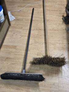 Lot of 2 Brooms Heavy-Duty Push Broom and Natural Fiber Broom