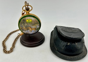 John Deere Pocket Watch With Stand & Pouch