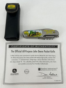 John Deere Model B Pocket Knife With Sheath & Certificate